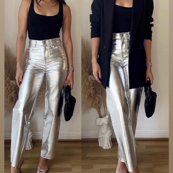 Zara Denim - ZARA Silver Jeans Metallic Jeans Christmas Silver Jeans NYE New Years 9632/066